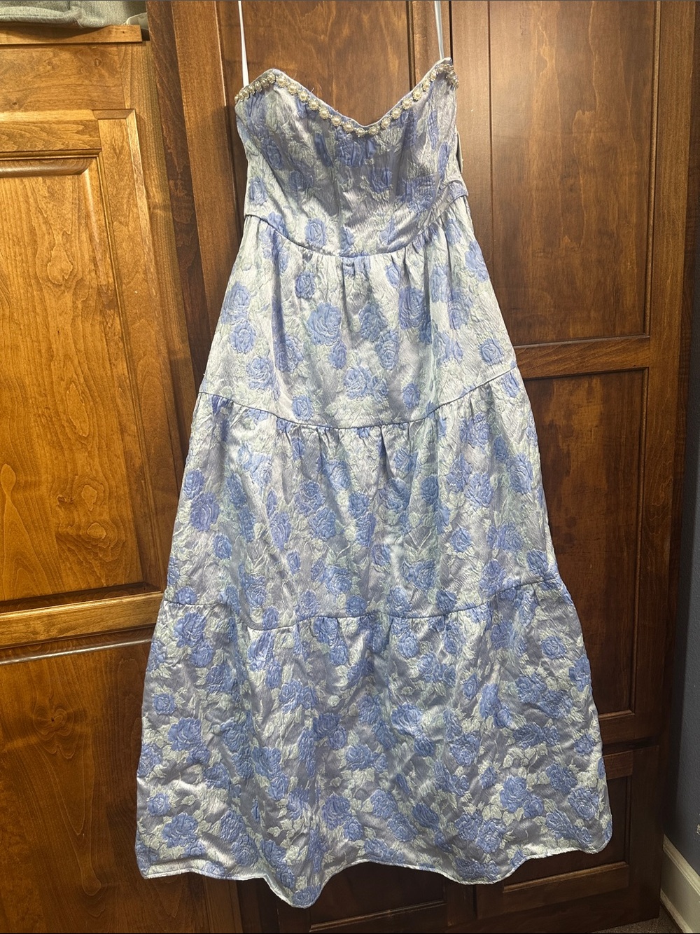 Altar'd State Light Blue and White Floral Strapless Girls' Party Dress